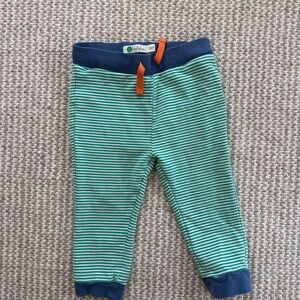 Baby Boden Green & White Striped Joggers with Navy Waistband